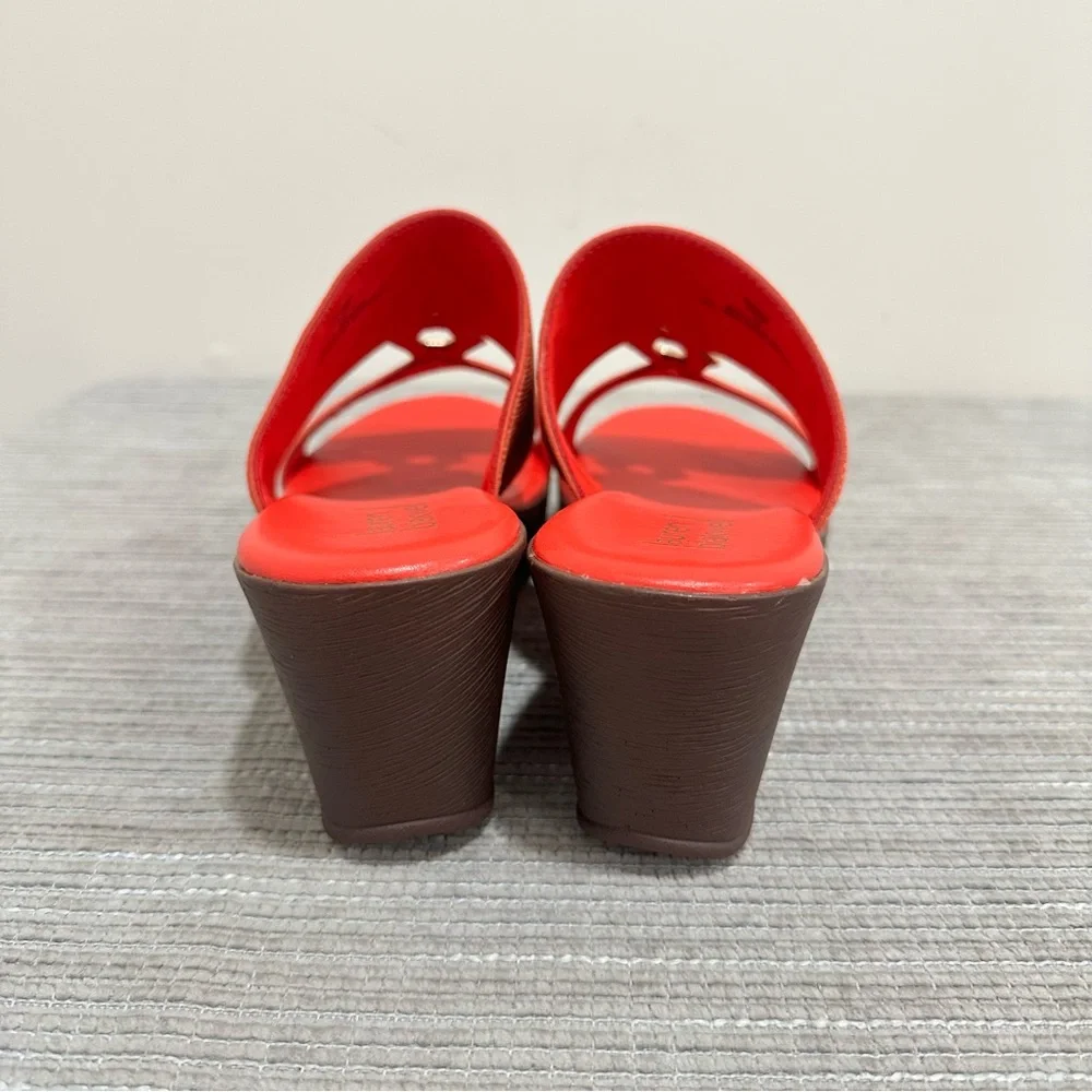 Lauren Blakwell Women's Coral Red Stretch Wedge Sandals - Size 10‎ NWOT